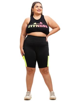 Imagem de Short Bermuda Feminino De Academia Plus Size Comprida Até O Joelho Zero Transparencia Com Bolso P/ Celular G1 Até G6