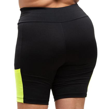 Imagem de Short Bermuda Feminino De Academia Plus Size Comprida Até O Joelho Zero Transparencia Com Bolso P/ Celular G1 Até G6
