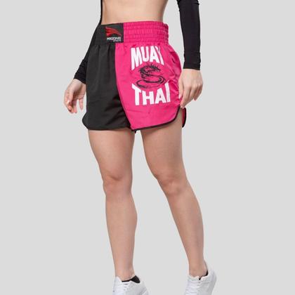 Imagem de Short calção muay thai luta feminino preto com rosa progne