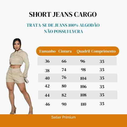 Imagem de Short Cargo Jeans Bege Feminino com Cintura Alta e Bolsos Funcionais
