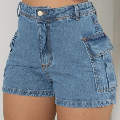 Imagem de Short Cargo Jeans Feminino Cintura Alta