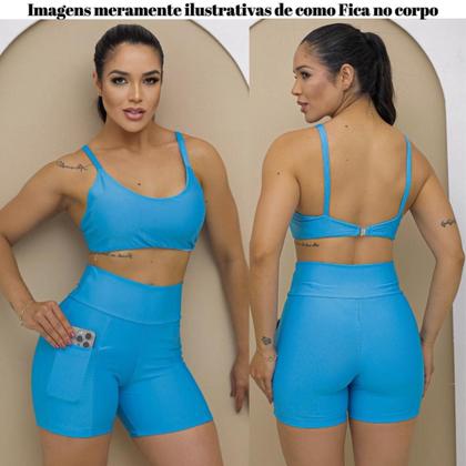 Imagem de Short Com Bolso e Top com bojo Conjunto Academia Fitness