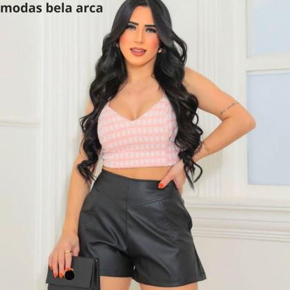 Imagem de Short couro feminino tecido importado p ao gg 38 ao 44 moda verão