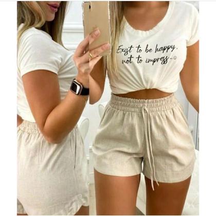 Imagem de Short curto elástico na cintura linho feminino moda