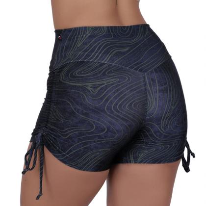 Imagem de Short curto fitness feminino cadarço franze lateral poliamida estampado orbis