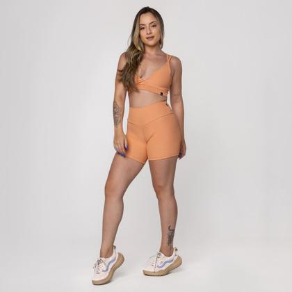 Imagem de Short Curto Fitness Feminino Canelado Poliamida Cintura Alta