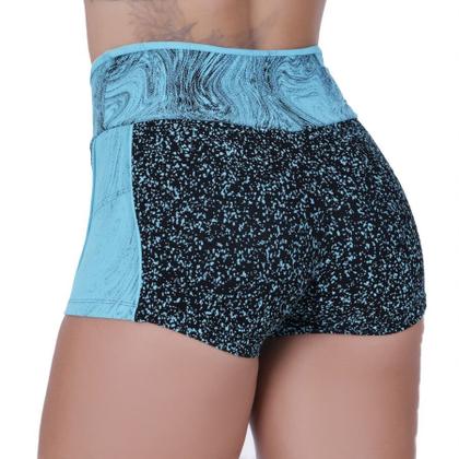 Imagem de Short Curto Fitness Feminino Recortes Poliamida Cós Alto Orbis Azul