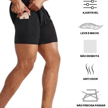 Imagem de short duplo 2 em 1 academia bolso interno para celular proteção uv+ kit 4 unidades