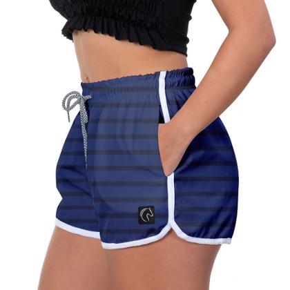 Imagem de Short Feminino Azul Casual Praia Listrado Verão Academia