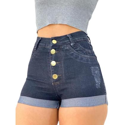Short Feminino Jeans Curto com lavagem Escura - Fortaleza Jeans Imagem de Short Feminino Jeans Curto com lavagem Escura