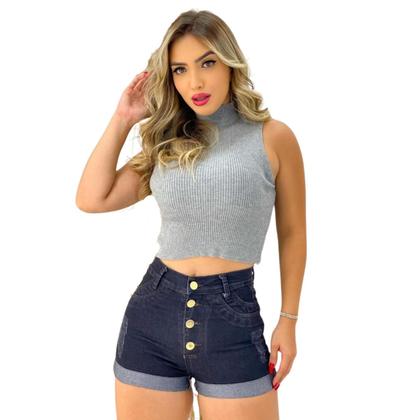 Short Feminino Jeans Curto com lavagem Escura - Fortaleza Jeans Imagem de Short Feminino Jeans Curto com lavagem Escura