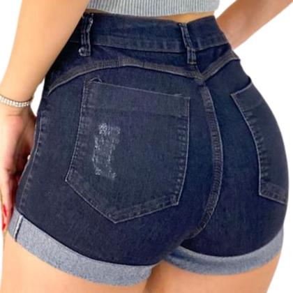 Short Feminino Jeans Curto com lavagem Escura - Fortaleza Jeans Imagem de Short Feminino Jeans Curto com lavagem Escura