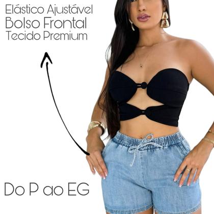 Imagem de Short Feminino Jeans Elastico Blogueira Cintura Alta