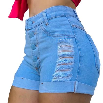 Imagem de Short Jeans Cós Alto Bermuda Feminina Luxo Cintura Alta Modela Bumbum Blogueira