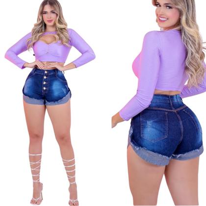 Short Jeans Feminino 4 Botões com Lavagem Escura - Fortaleza Jeans Imagem de Short Jeans Feminino 4 Botões com Lavagem Escura