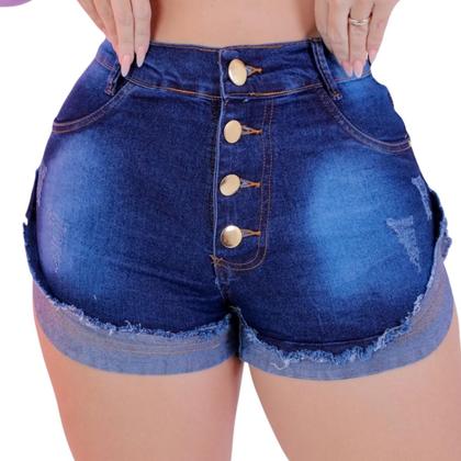 Short Jeans Feminino 4 Botões com Lavagem Escura - Fortaleza Jeans Imagem de Short Jeans Feminino 4 Botões com Lavagem Escura