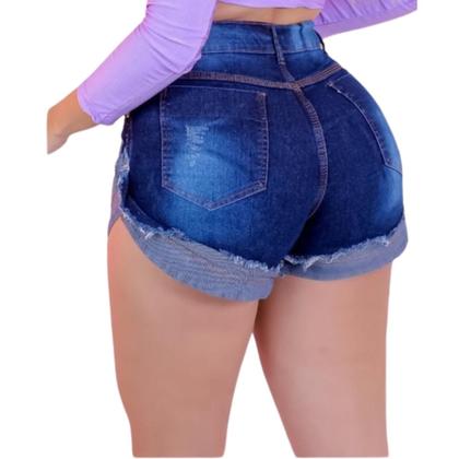 Short Jeans Feminino 4 Botões com Lavagem Escura - Fortaleza Jeans Imagem de Short Jeans Feminino 4 Botões com Lavagem Escura