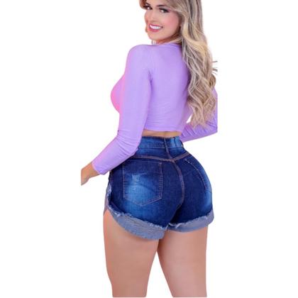 Short Jeans Feminino 4 Botões com Lavagem Escura - Fortaleza Jeans Imagem de Short Jeans Feminino 4 Botões com Lavagem Escura