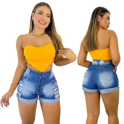 Imagem de Short Jeans Feminino bermuda destroyed Jeans curto cintura alta