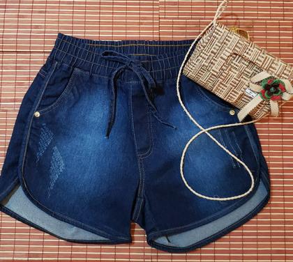 Imagem de Short Jeans Feminino Cintura Alta Com Elástico Bolsos