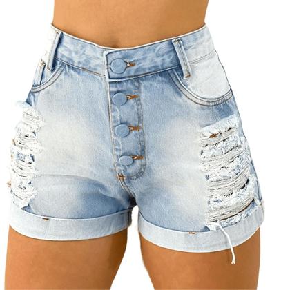 Short Jeans Feminino Cintura Alta com lavagem Clara - Fortaleza Jeans Imagem de Short Jeans Feminino Cintura Alta com lavagem Clara