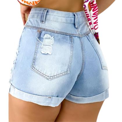 Short Jeans Feminino Cintura Alta com lavagem Clara - Fortaleza Jeans Imagem de Short Jeans Feminino Cintura Alta com lavagem Clara