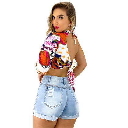 Short Jeans Feminino Cintura Alta com lavagem Clara - Fortaleza Jeans Imagem de Short Jeans Feminino Cintura Alta com lavagem Clara