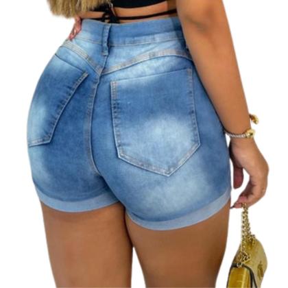 Imagem de Short Jeans Feminino Cintura Alta com Lycra 