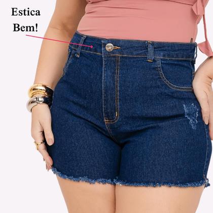 Imagem de Short Jeans Feminino Cintura Alta Lycra Shorts Plus Size Meia Coxa Barra Desfiado Bermuda Com Bolso