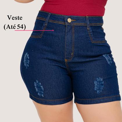 Imagem de Short Jeans Feminino Cintura Alta Lycra Shorts Plus Size Meia Coxa Barra Desfiado Bermuda Com Bolso