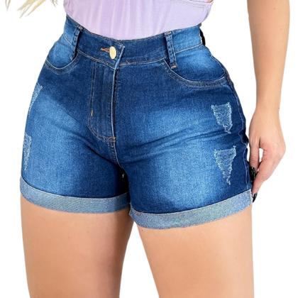 Imagem de Short Jeans Feminino Cintura Alta Meia Coxa Kit 3 Unidades