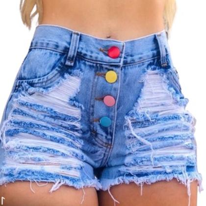 Imagem de Short Jeans Feminino Cintura Alta Modelo Detonado