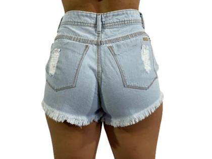 Imagem de Short Jeans Feminino Desfiado Cintura Alta Lindo Rasgado C37