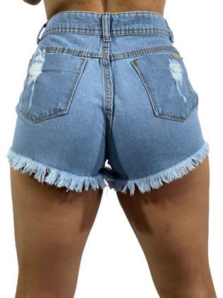 Imagem de Short Jeans Feminino Desfiado Cintura Alta Lindo Rasgado C37