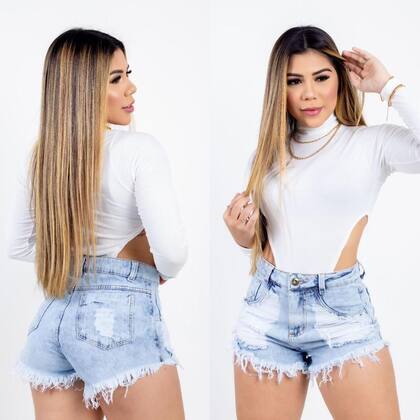 Imagem de Short Jeans Feminino Destroyed Cintura Alta Curto