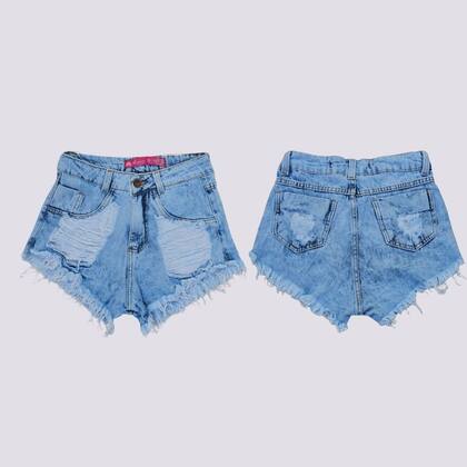 Imagem de Short Jeans Feminino Destroyed Cintura Alta Curto