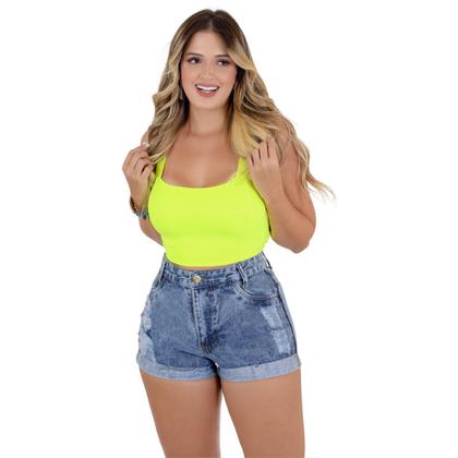 Imagem de Short Jeans Feminino Hot Pants Cintura Alta Barra Dobrada Destroyed