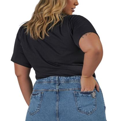 Imagem de Short Jeans Feminino Plus Size com Strass e Bordado Manual Prata