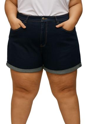 Imagem de Short Jeans Plus Size Feminino Cintura Alta Com Barra Virada