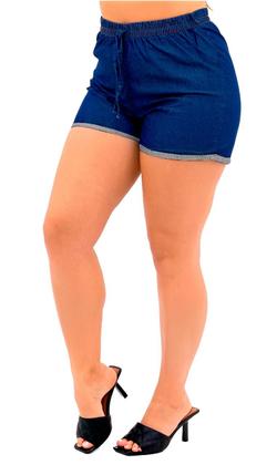 Imagem de Short Jeans Plus size Feminino Com Cos Elastico Ajustavel Barra virada 954593