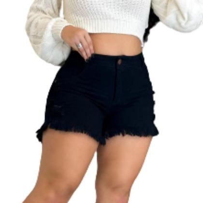Imagem de Short Jeans Preto Feminino desfiado Curto Cintura Alta
