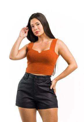 Imagem de Short Jeans Resinado Tipo Couro Feminino com Elastano