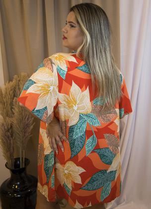 Imagem de Short + Kimono Plus Size Estampado Vermelho ConjuntoFeminino