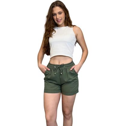 Imagem de Short Linho Feminino Cós Elastico e Cordão Viscose Soltinho