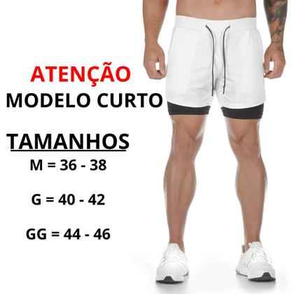 Imagem de Short Masculino de Academia Fitnes 2x1 Bolso Oculto Celular Bermuda Compressão Corrida BRANCO