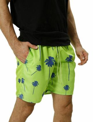 Imagem de Short Masculino Estampado Coqueiros Água Verde Neon Azul