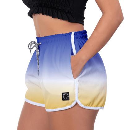 Imagem de Short Praia Feminino W2 Degrade Azul e Amarelo Corrida Treino Dia a Dia