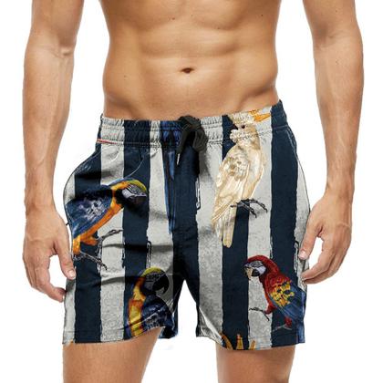 Imagem de Short Praia Shorts Banho Bermuda Verão Araras Aves Brasil Arte 1798