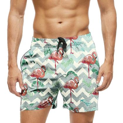 Imagem de Short Praia Shorts Banho Bermuda Verão Flamingos Traços Folhas Desenho 1801