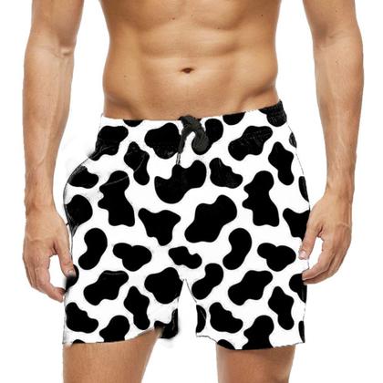 Imagem de Short Praia Shorts Banho Bermuda Verão Manchas Vaca Cow Preto 903